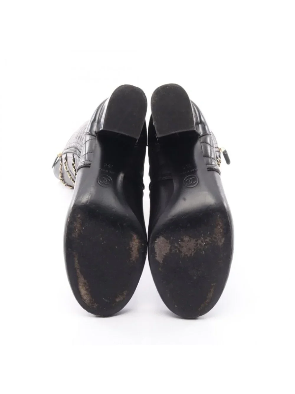 Chanel Boots Quilted Chain Long Leather Patent Shoes
